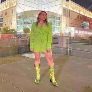 Zara neon green dress Jeffrey Campbell
